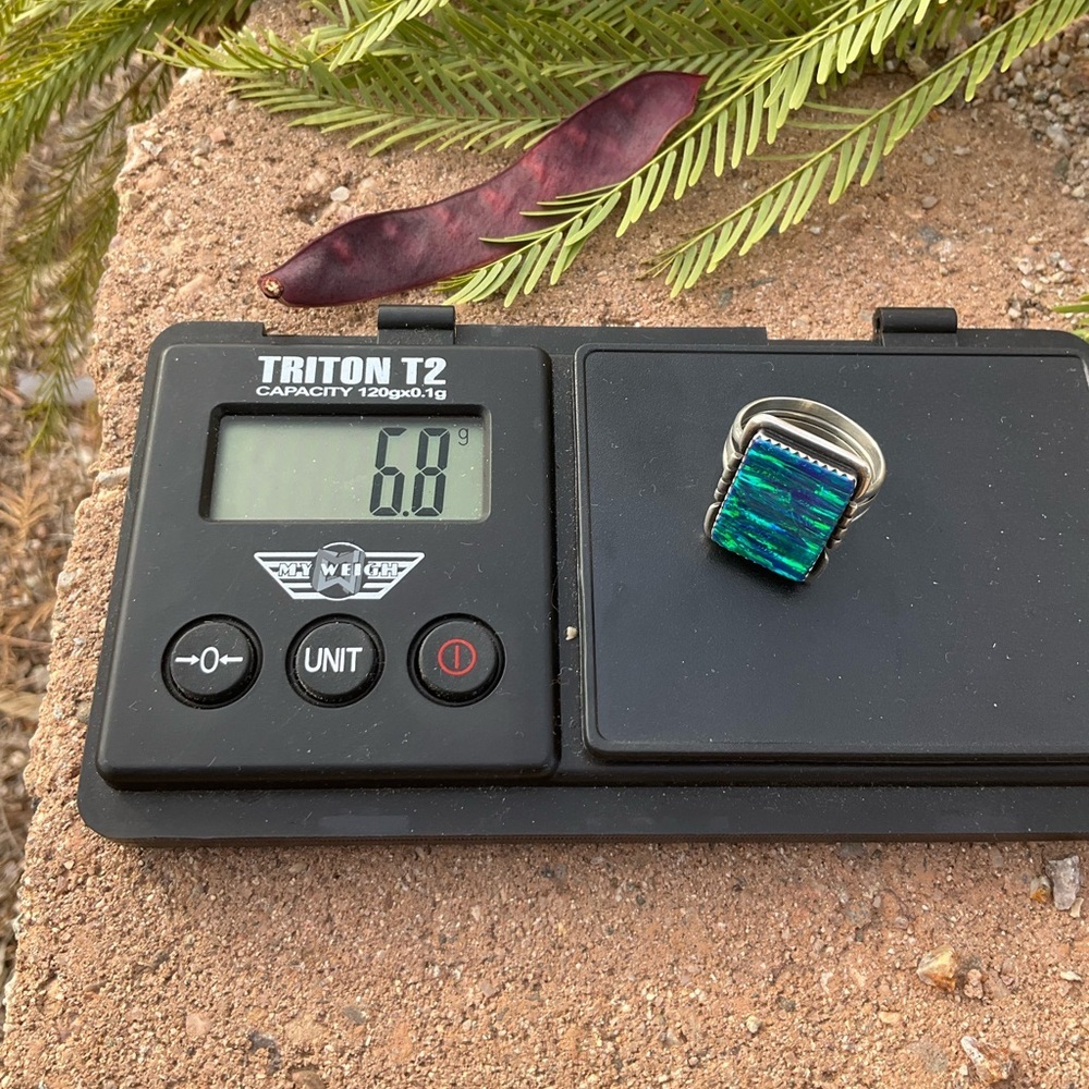 Native American Blue and Green Opal Ring - Picture 7 of 8
